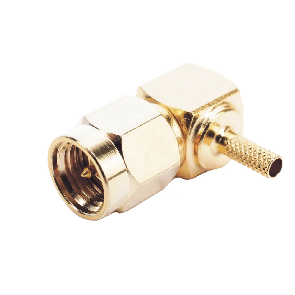 Conector SMA Macho en Ángulo Recto Para RG-174/U, Grupo B, Oro/ Oro/ Teflón.
