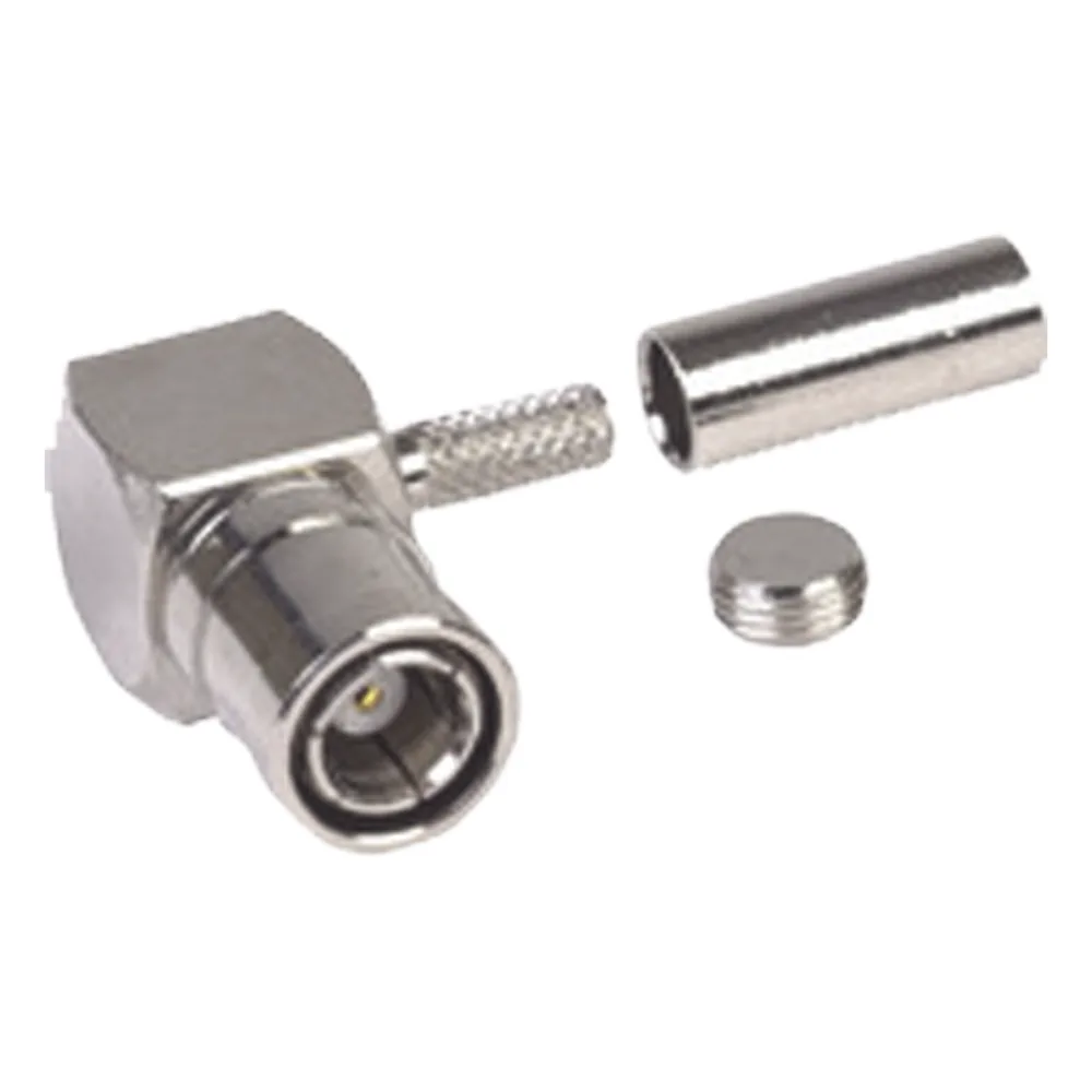 Conector SMB Macho (Plug) en A/R (Pin Hembra), de Anillo Plegable para RG-174/U, Níquel/ Oro/ Teflón.â€‹