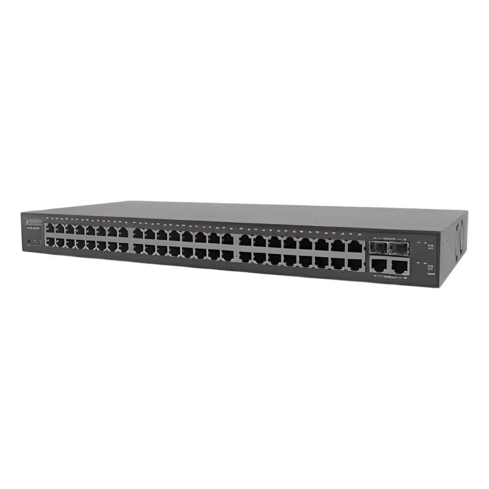 Switch Administrable L2 de 48 Puertos 10/100 Mbps + 2 Puertos Gigabit Ethernet + 2 Puertos SFP Gigabit.