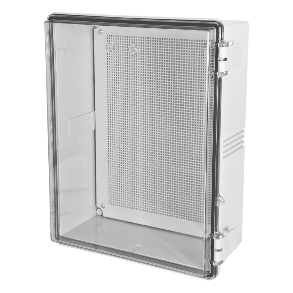 Gabinetes NEMA, cuerpo gris, cubierta transparente (250 x 350 x 150 mm), para interior y exterior