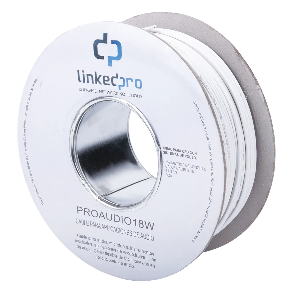 Bobina de 152 mts para Salidas de Audio como Bocinas / Calibre 18 en 2 Hilos / Color Blanco / Tipo CCA