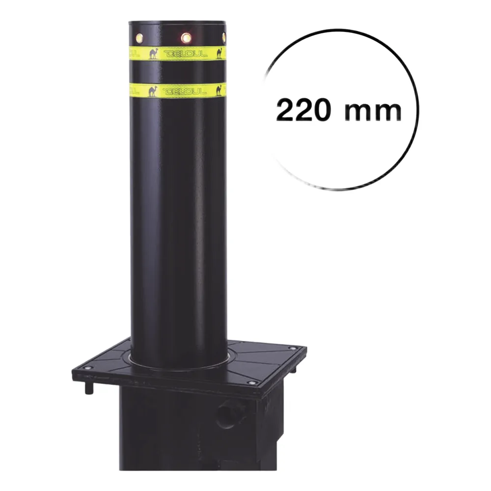 Bolardo neumático, alta velocidad, 100% acero + pintura negra exterior, 220 mm diametro