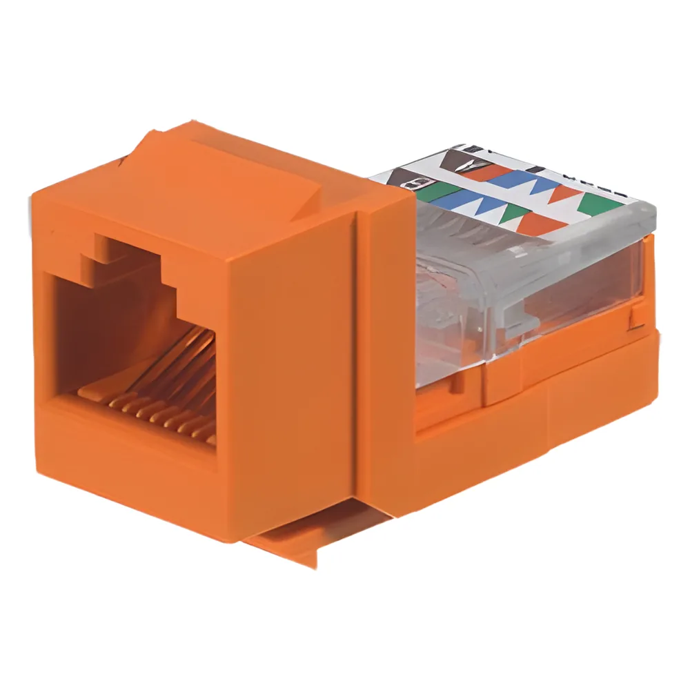 Conector Jack Estilo Leadframe, Tipo Keystone, Categoría 5e, de 8 posiciones y 8 cables, Color Naranja