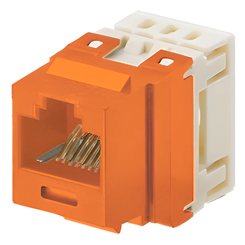 Conector Jack Estilo 110 (de Impacto), Tipo Keystone, Categoría 5e, de 8 Posiciones y 8 Cables, Color Naranja