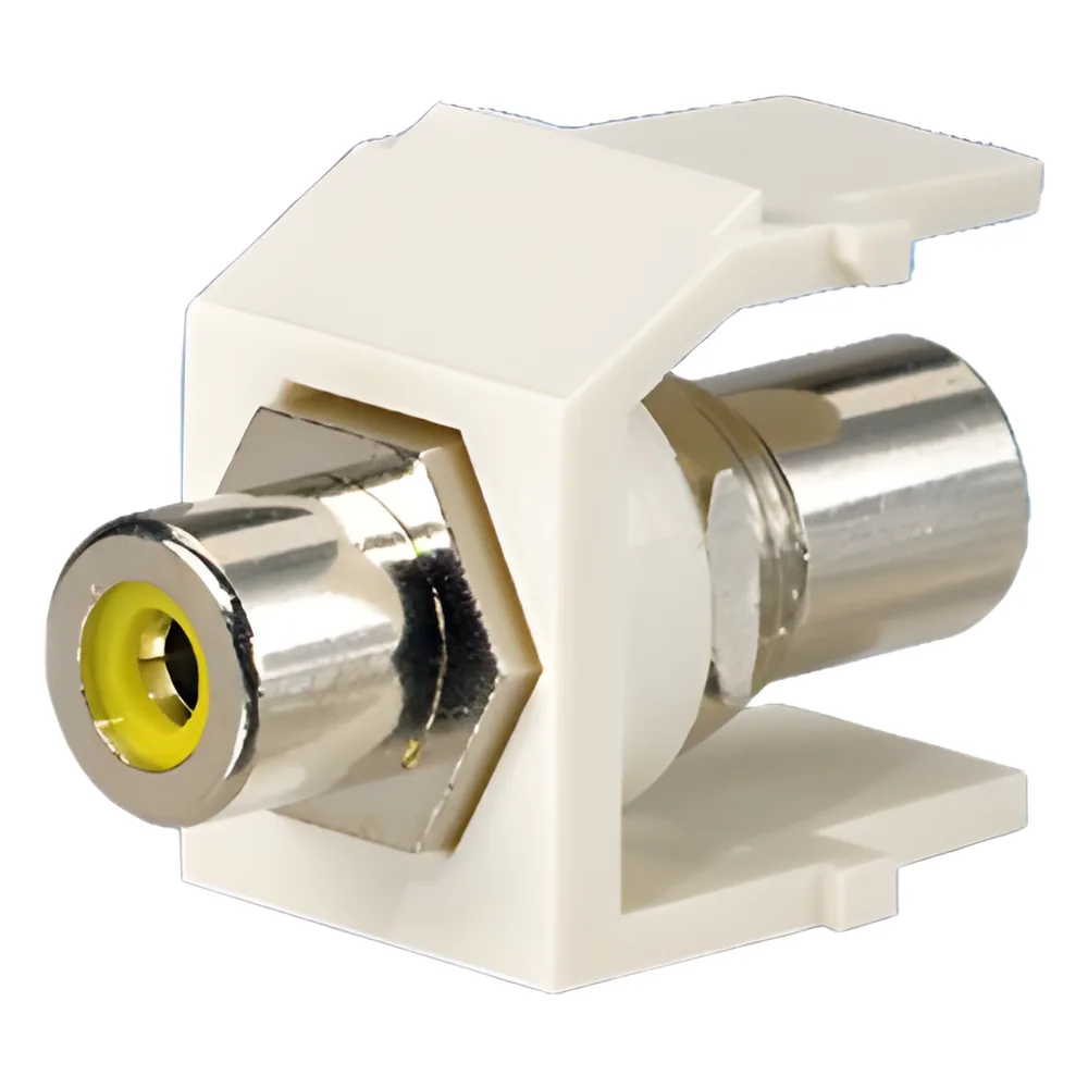 Conector RCA Keystone, con Conector de Paso RCA Amarillo, Módulo Blanco Mate