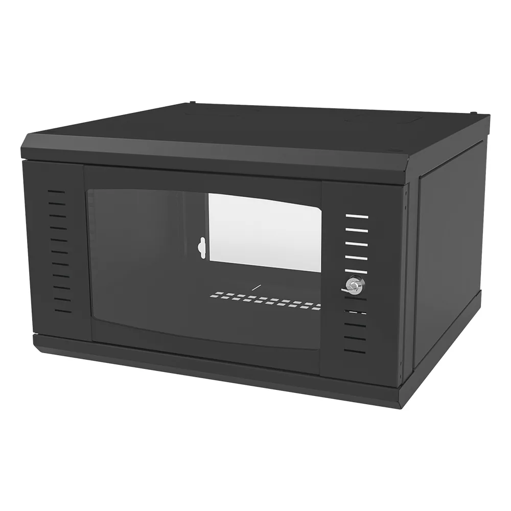 Gabinete para Montaje en Pared, con Puerta de Cristal Templado, Cuerpo Fijo, con 6 Unidades de Rack, de 19in, Fabricado en Acero