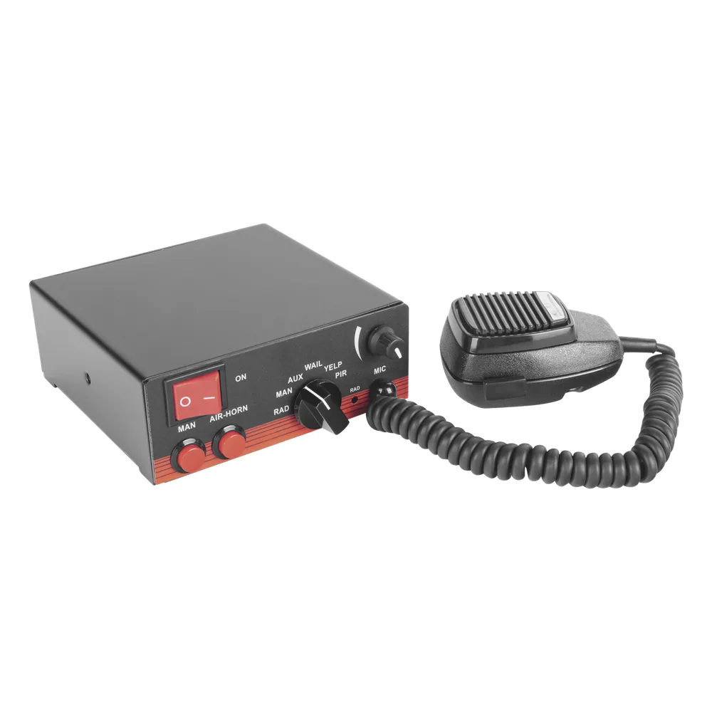 Sirena Vehicular de 200W de Potencia, Con Switch Giratorio de 6 posiciones, Micrófono de Uso Rudo e Interconexión a Radio