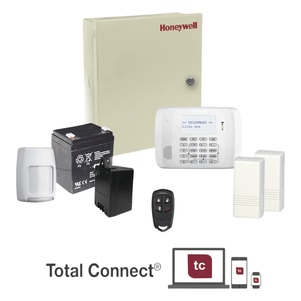 Kit de alarma residencial inalámbrico con panel de 8 zonas cableadas y hasta 40 inalámbricas, teclado con receptor RF, sensor de movimiento y contactos magnéticos