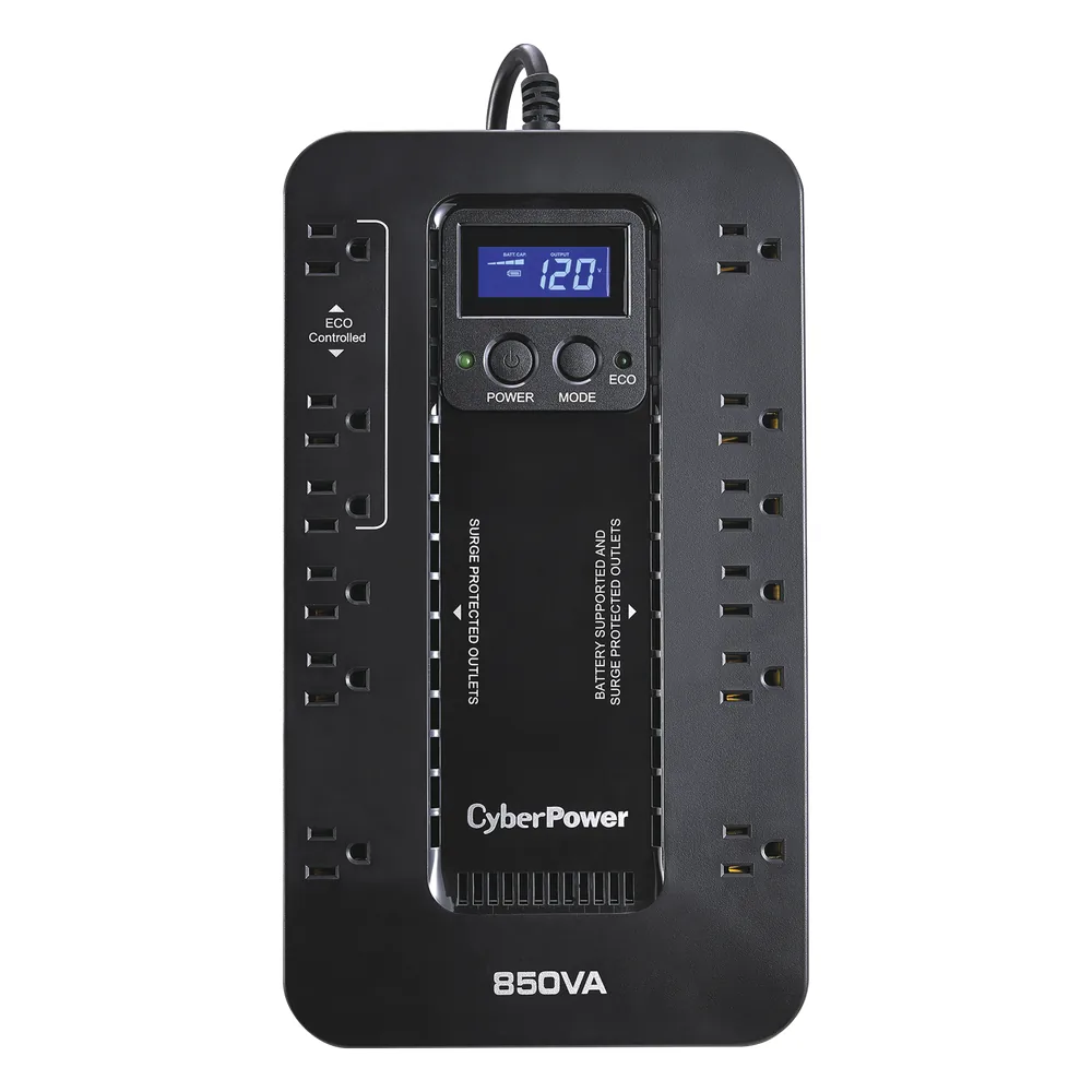 UPS de 850 VA/510 W, Topología Standby con Modo Ahorrador ECO, Entrada 120 Vca NEMA 5-15P, Con 12 Tomas NEMA 5-15R