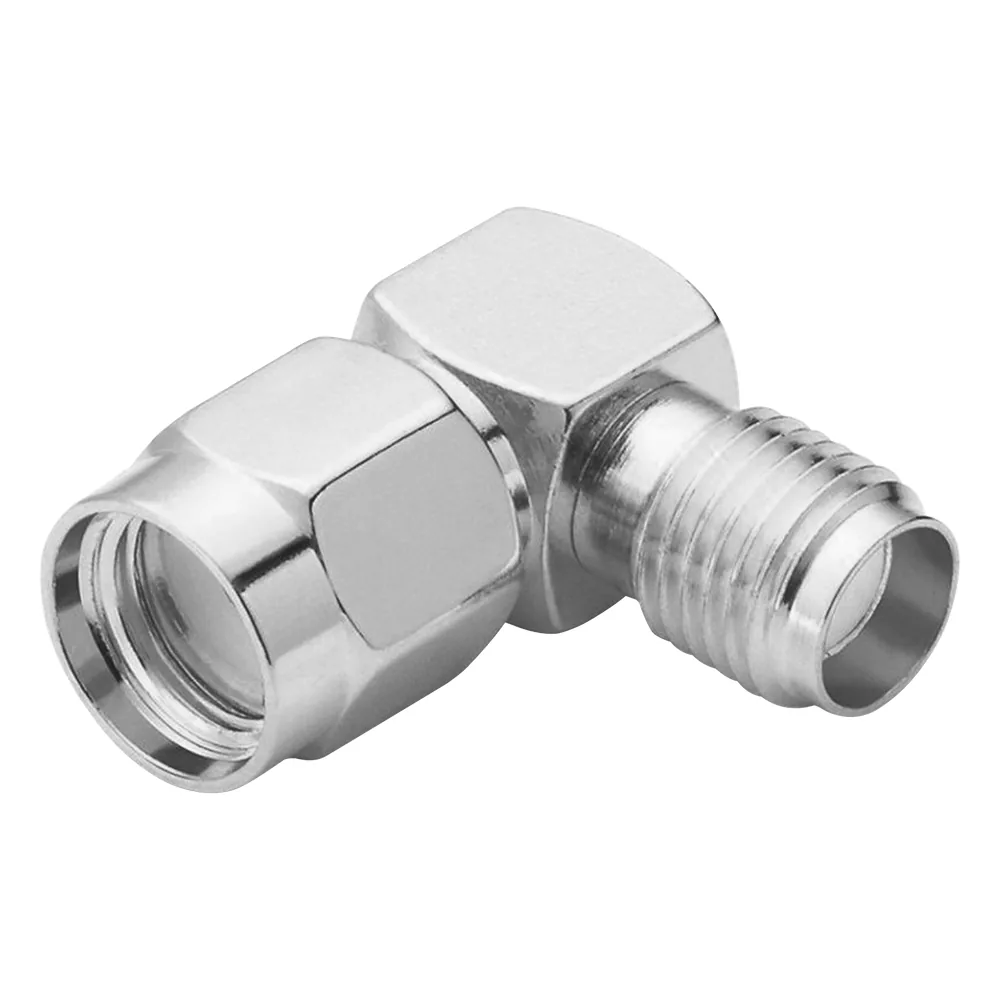 Adaptador en Ángulo Recto de Conector SMA Macho Inverso a SMA Hembra, Níquel/ Oro/ Teflón.