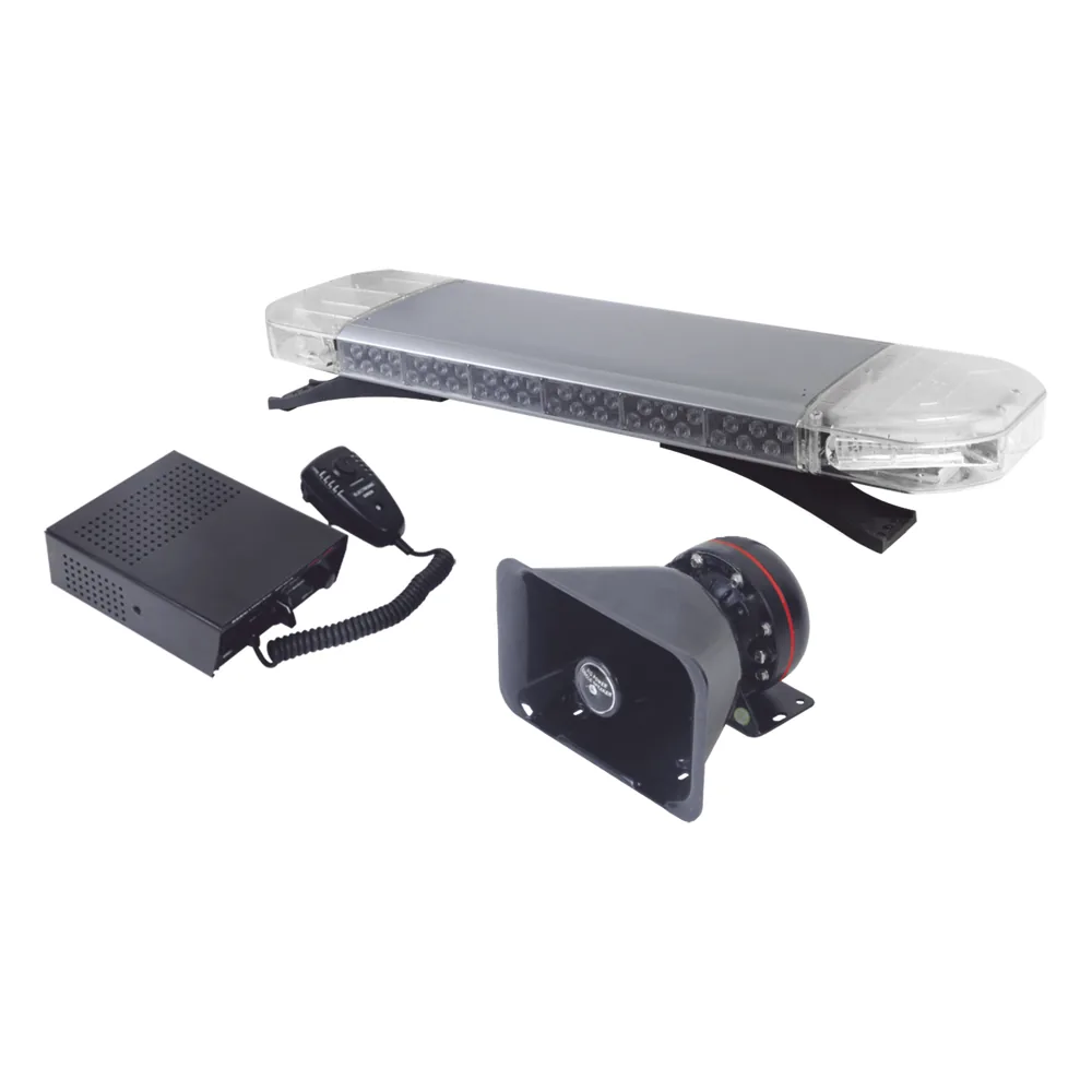 Kit básico para equipar unidades de Seguridad Pública (Barra de Luces Rojo-Azul, Sirena y Bocina)