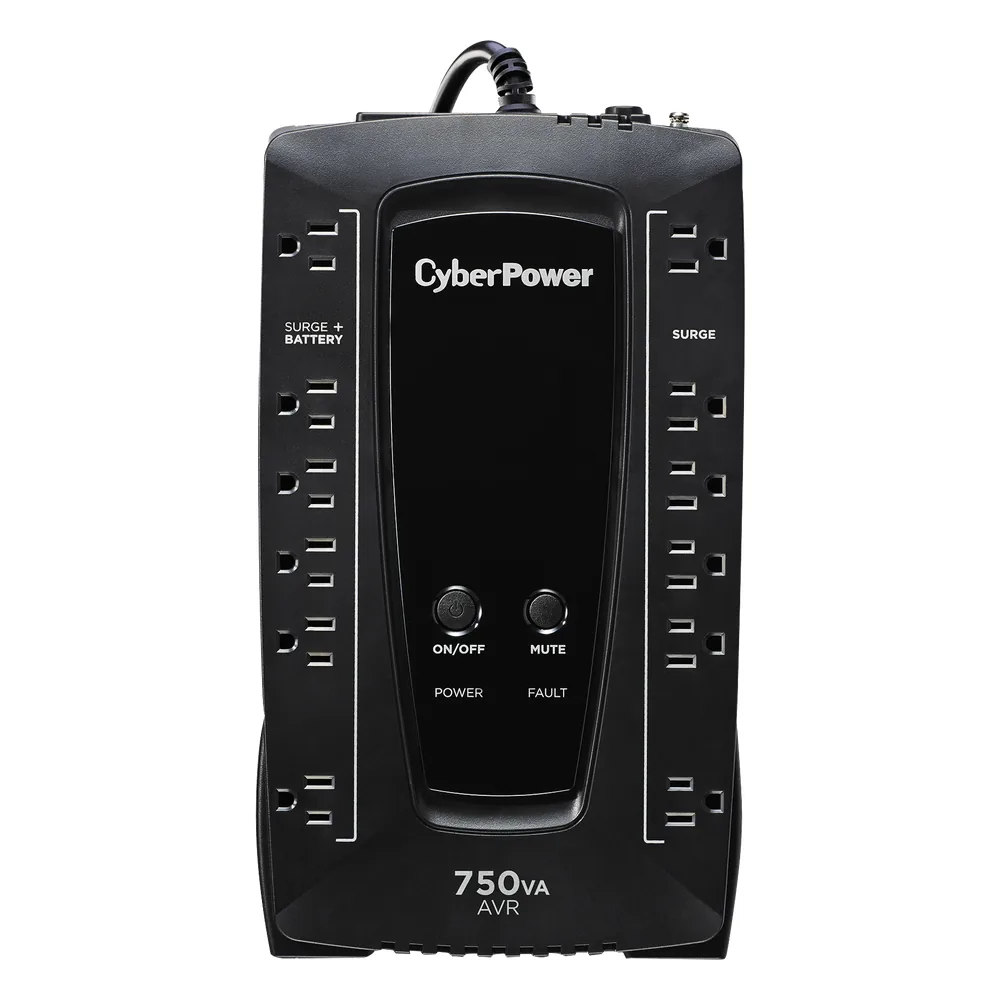 UPS de 750 VA/450 W, Topología Línea Interactiva, Entrada 120 Vca NEMA 5-15P, Tipo Gabinete Compacto, Con 12 Tomas NEMA 5-15R
