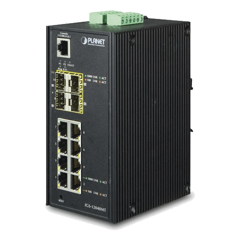 Switch Industrial Administrable de 8-Puertos 10/100/1000T + 4-Puertos 100/1000X SFP