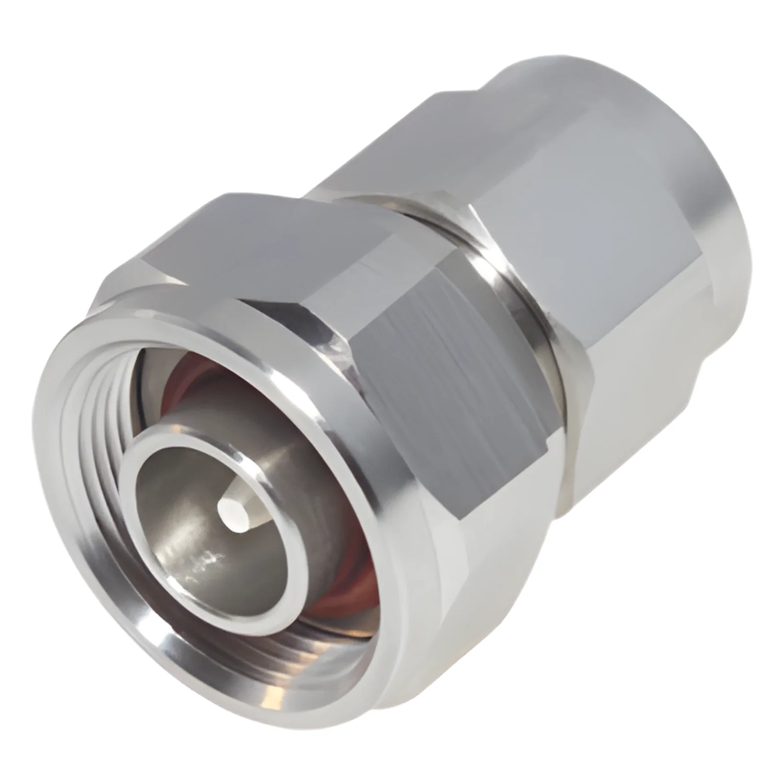 Adaptador en Línea de Conector 4.3-10 Macho a N Macho, Bronce Blanco/ Plata/ Teflón.