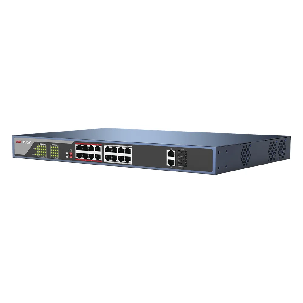 Switch PoE 250 Metros Larga Distancia / 16 Puertos 802.3at (30 W) 100 Mbps + 2 Puertos Gigabit + 2 Puertos SFP