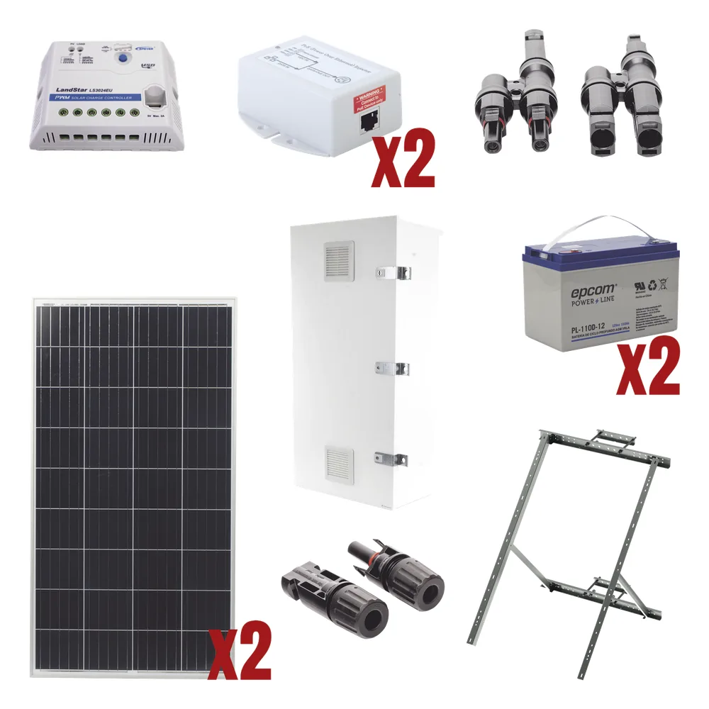 Kit Solar de 28 W con PoE Pasivo 24 Vcc para 2 Radios de Ubiquiti airMAX, Cambium ePMP