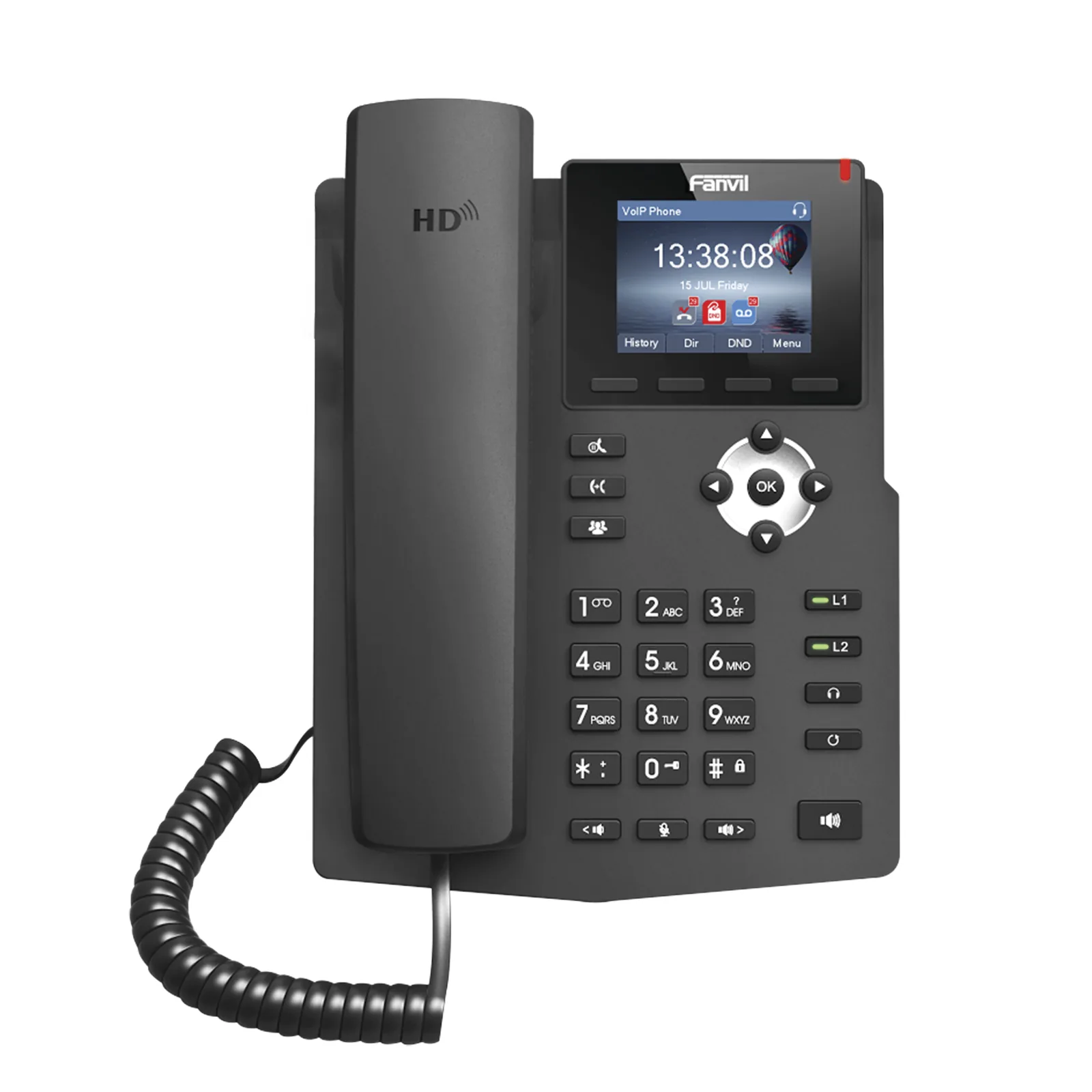 Teléfono IP empresarial para 2 lineas SIP con pantalla LCD de 2.4 Pulgadas a color y conferencia de 3 vías, PoE