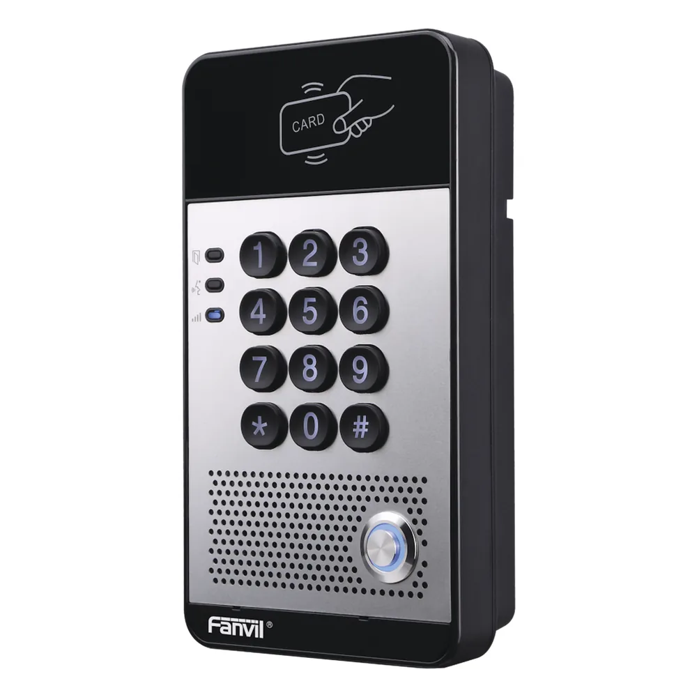 Audio Portero IP con 2 líneas SIP, relevador integrado, teclado numérico y lectora de tarjetas RFID para control de acceso, PoE
