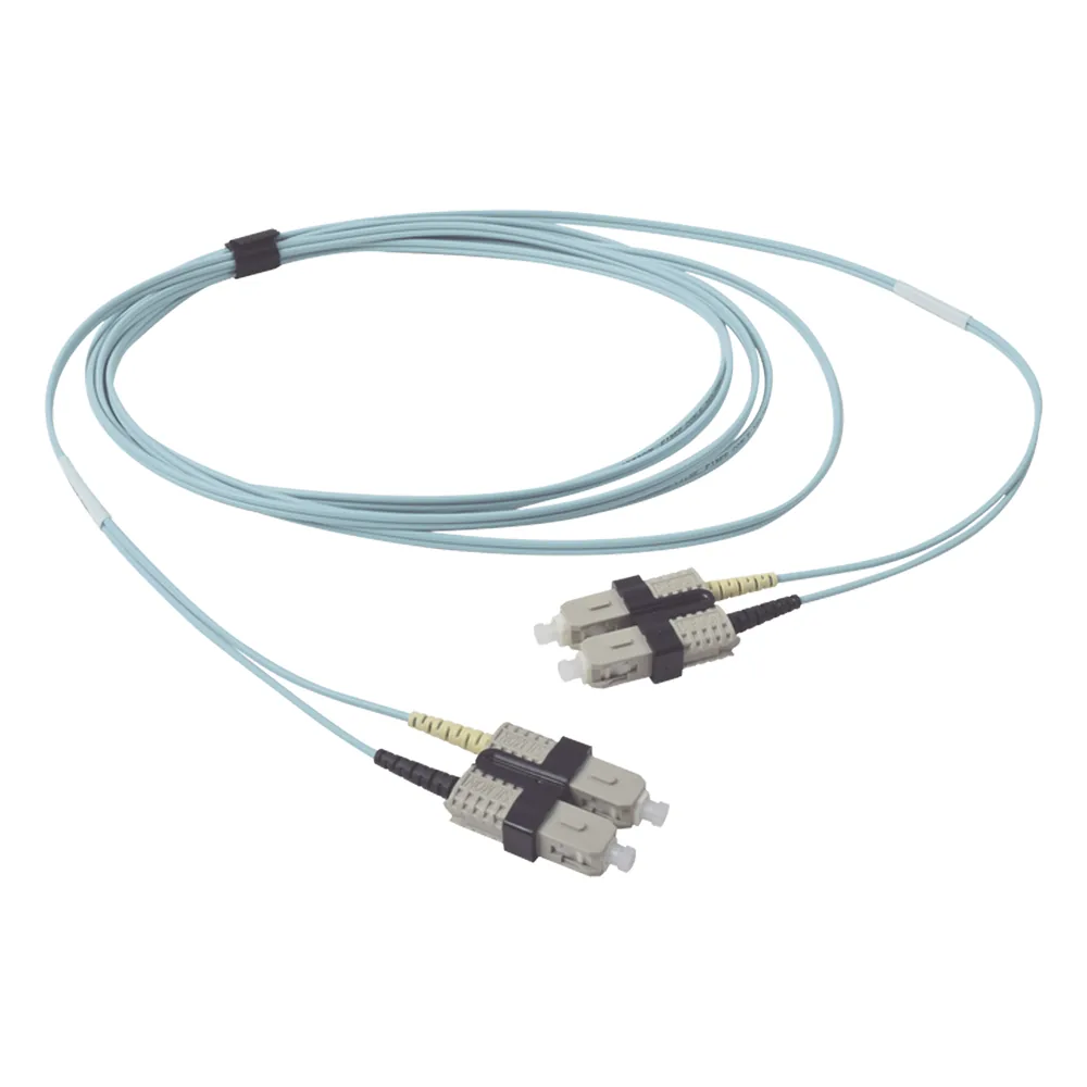 Jumper de Fibra Óptica Multimodo 50/125 OM3 XGLO, SC-SC Duplex, OFNR, Color Aqua, 2 Metros (6.56 Pies)