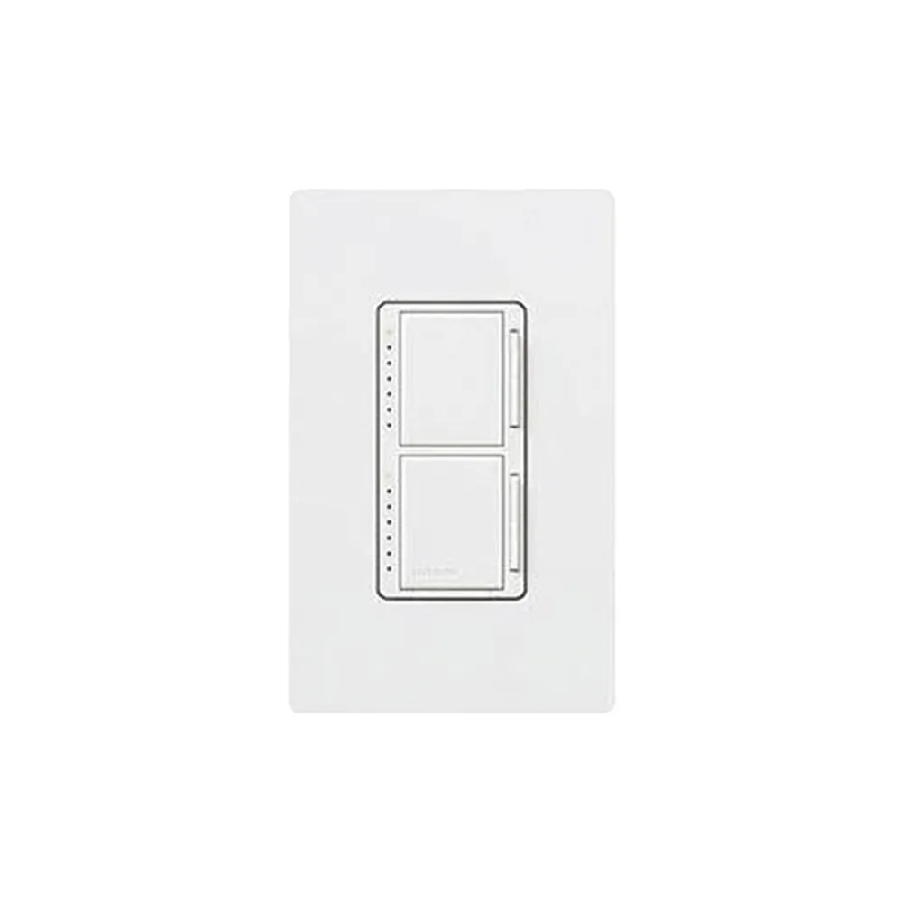 Atenuador dual Maestro con dos canales independientes de 300 W para lámparas incandescentes y halógenas, unipolar, 120 V, color blanco