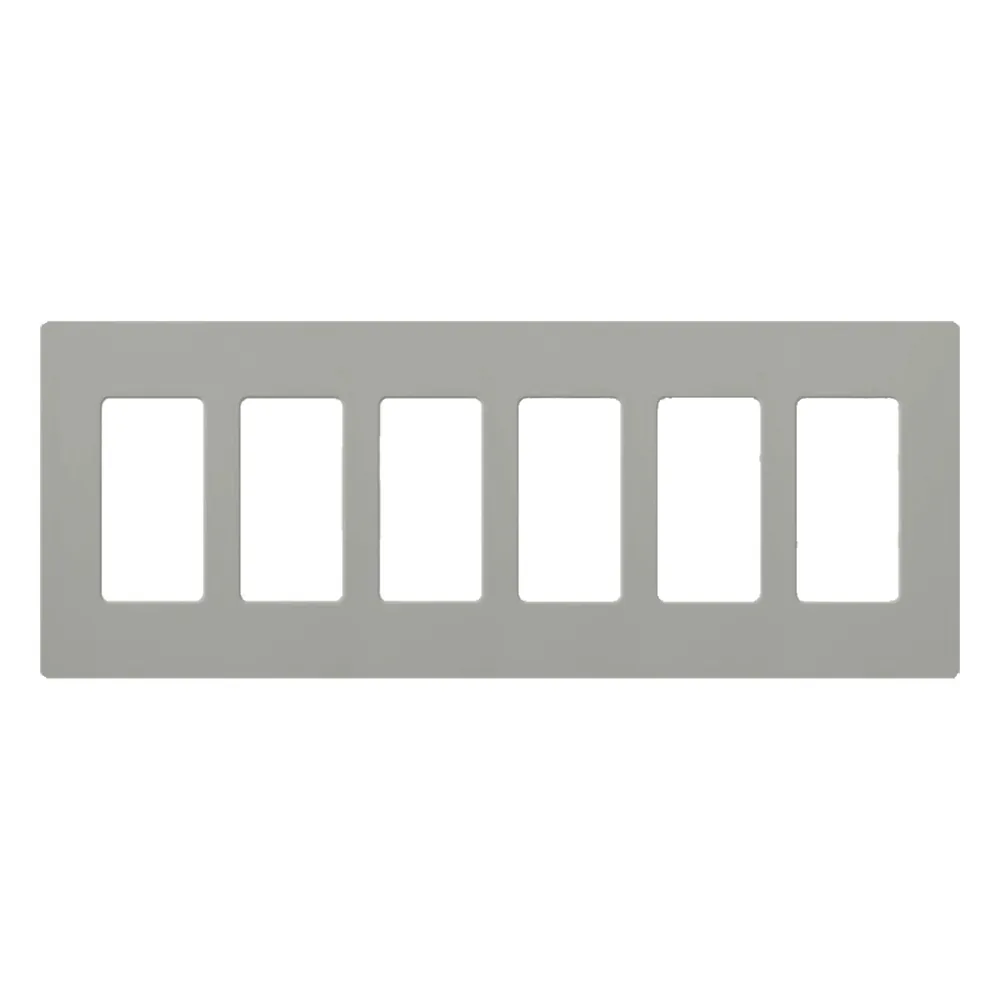 Placa de pared Claro de 6 espacios, acabado brillante color gris, sin tornillos visibles, para atenuadores, apagadores y controles Pico de Lutron