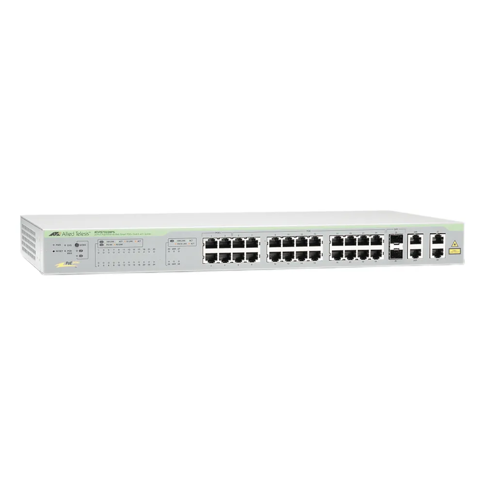 WebSmart Switch, 24 puertos PoE+ 10/100 Mbps + 2 puertos 10/100/1000 Mbps + 2 SFP Gigabit Combo, 193 W